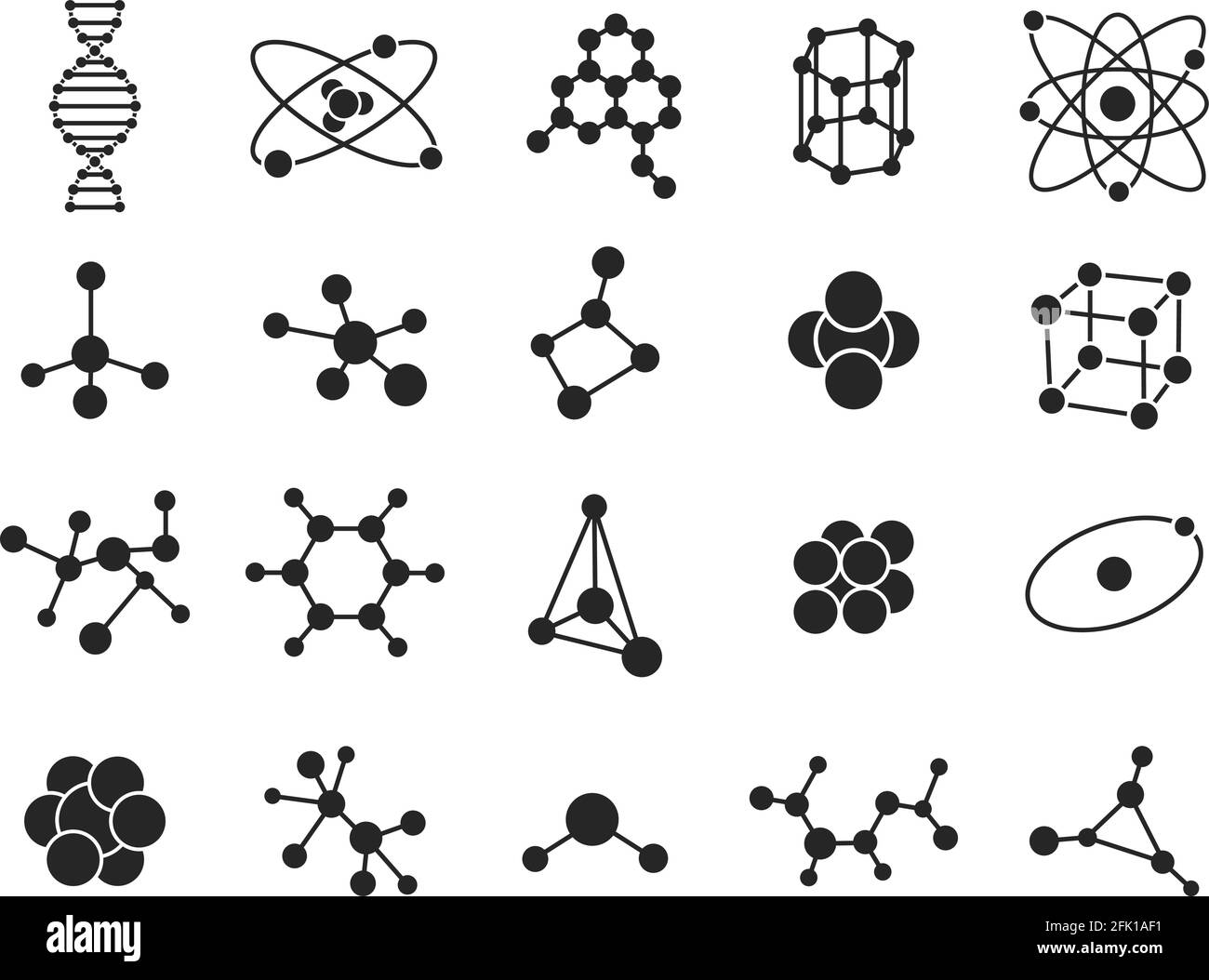Molekulare Struktur. Wissenschaftsmoleküle, Atom. Symbol für chemische Verbindungen. DNA-Struktur oder Hormonpartikel. Isolierte biotechnologische Vektorsymbole Stock Vektor