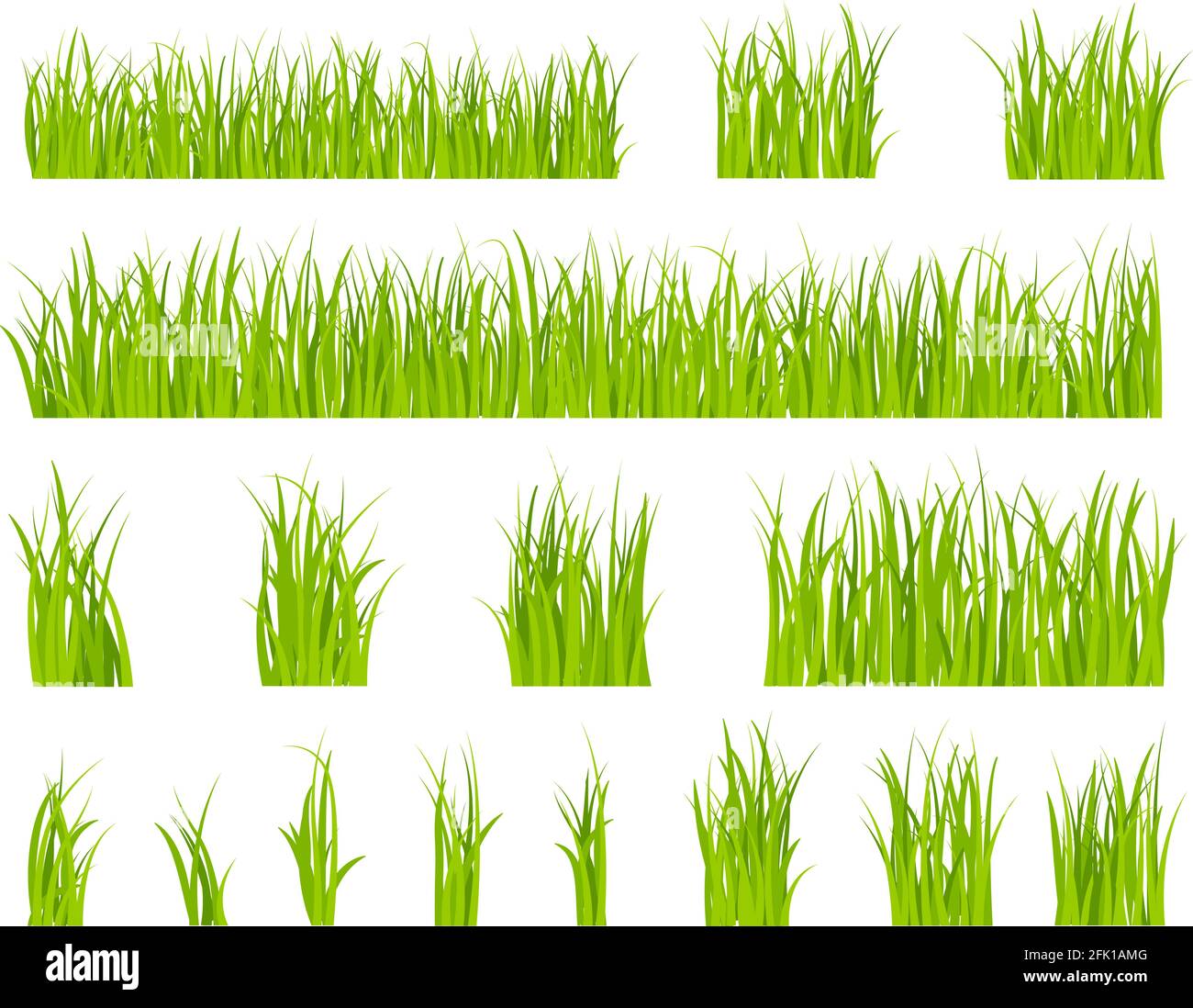 Grünes Gras. Bio-Rasen-Muster, Kräuter Sommer Grenze. Isolierte Felder, Frühling Saison horizontale Gartenelemente. Vektorset für organische Pflanzen Stock Vektor