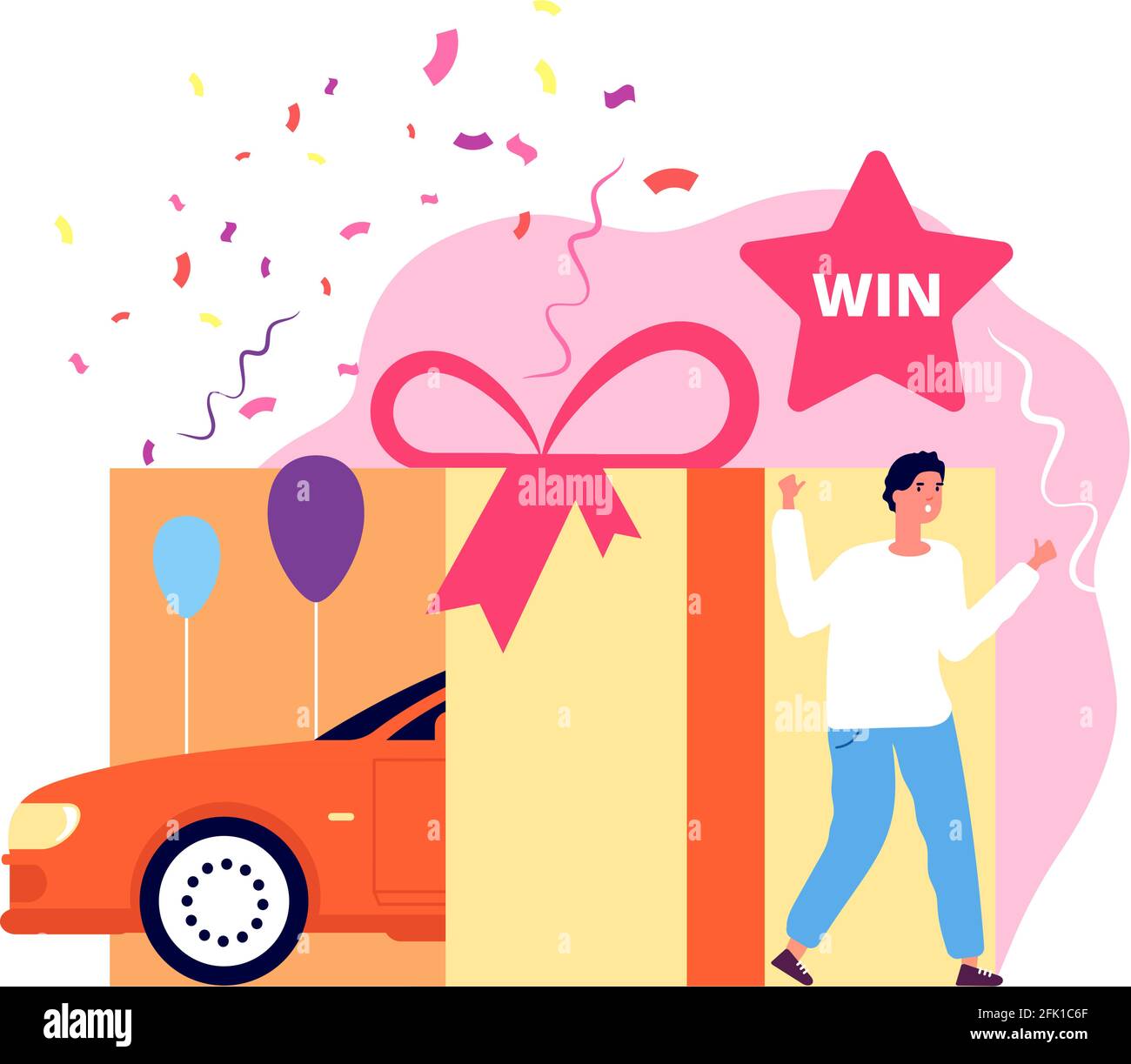 Lotteriegewinnerin Glucklicher Mann Gewinnt Auto Uberraschung Glucksspiel Casino Preis Gewinnen Sie Zeit Glucklich Kerl Vektor Illustration Stock Vektorgrafik Alamy