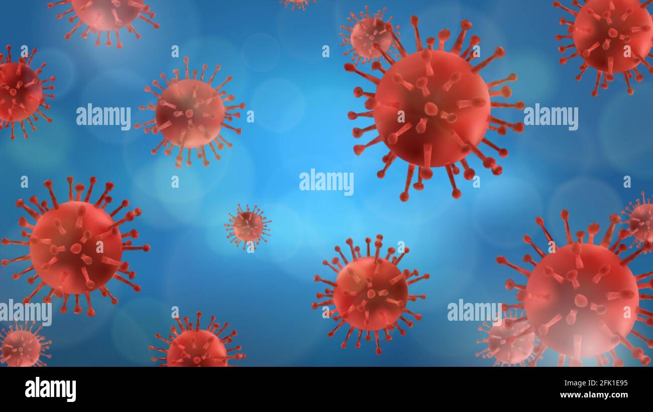 Virenhintergrund. Coronavirus Covid19 realistische Moleküle. Rote Bakterien, globale Epidemie und Pandemie. Vektor-Illustration für Viruserkrankungen Stock Vektor