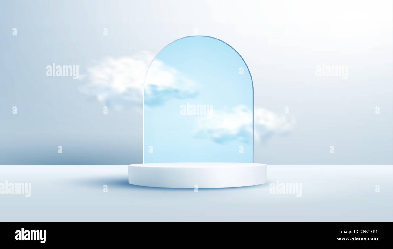 Produktdisplay Podium mit realistischer Wolke auf pastellfarbenem Hintergrund dekoriert Stock Vektor