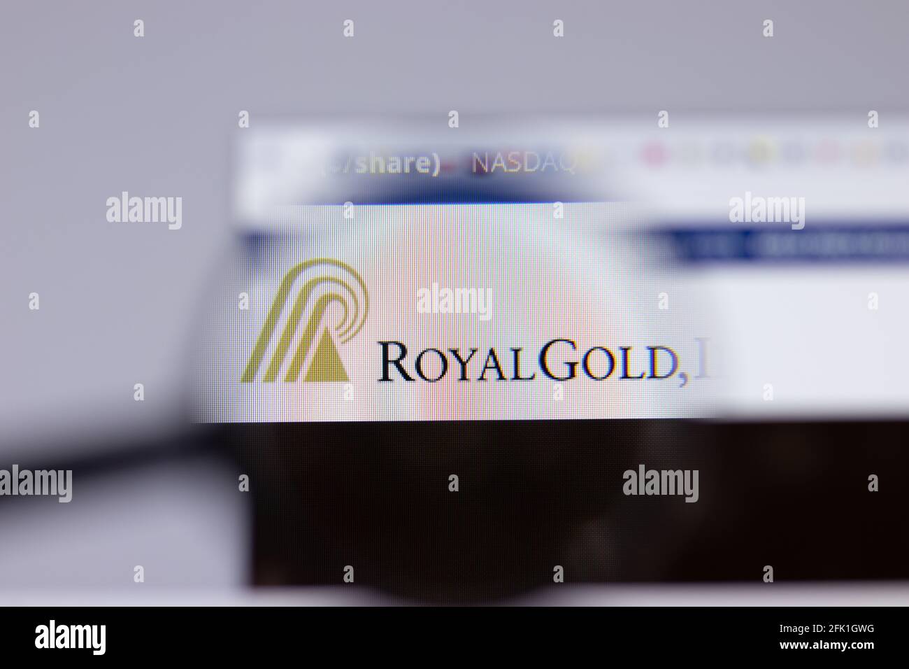 New York, USA - 26. April 2021: Royal Gold Logo close-up auf Website-Seite, illustrative Editorial Stockfoto