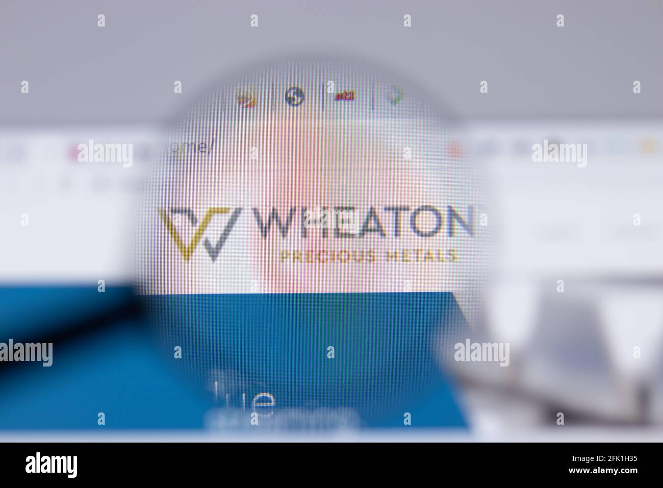 New York, USA - 26. April 2021: Wheaton Precious Metals Logo close-up auf Website-Seite, illustrative Editorial Stockfoto