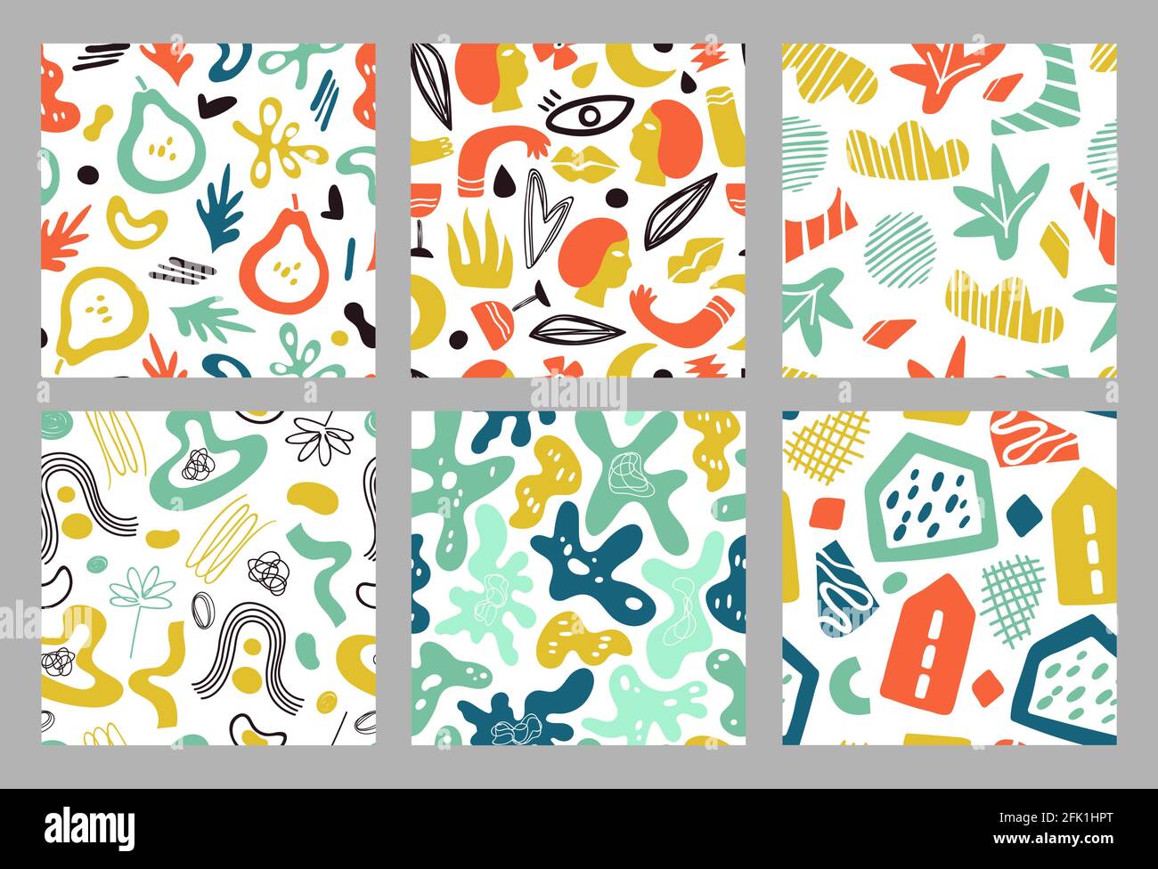 Moderne Formen mit nahtlosem Muster. Geometrischer moderner Hintergrund, bunte trendige Collage-Vorlagen. Minimale Struktur mit getupftem Blumenmuster Stock Vektor