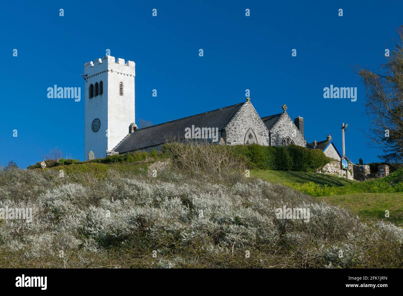 Manorbier Church, Pembrokeshire, Wales, Großbritannien Stockfoto