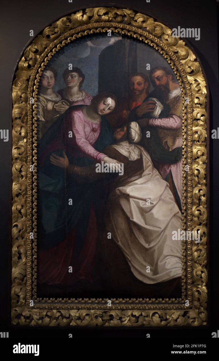 Besuch. Altarbild der Kapelle Don Lopo de Almeida, 1591-1592. Von Diogo Teixeira (1540-1612). Museum unserer Lieben Frau von der Barmherzigkeit (Museu da Misericordia do Porto). Porto. Portugal. Stockfoto