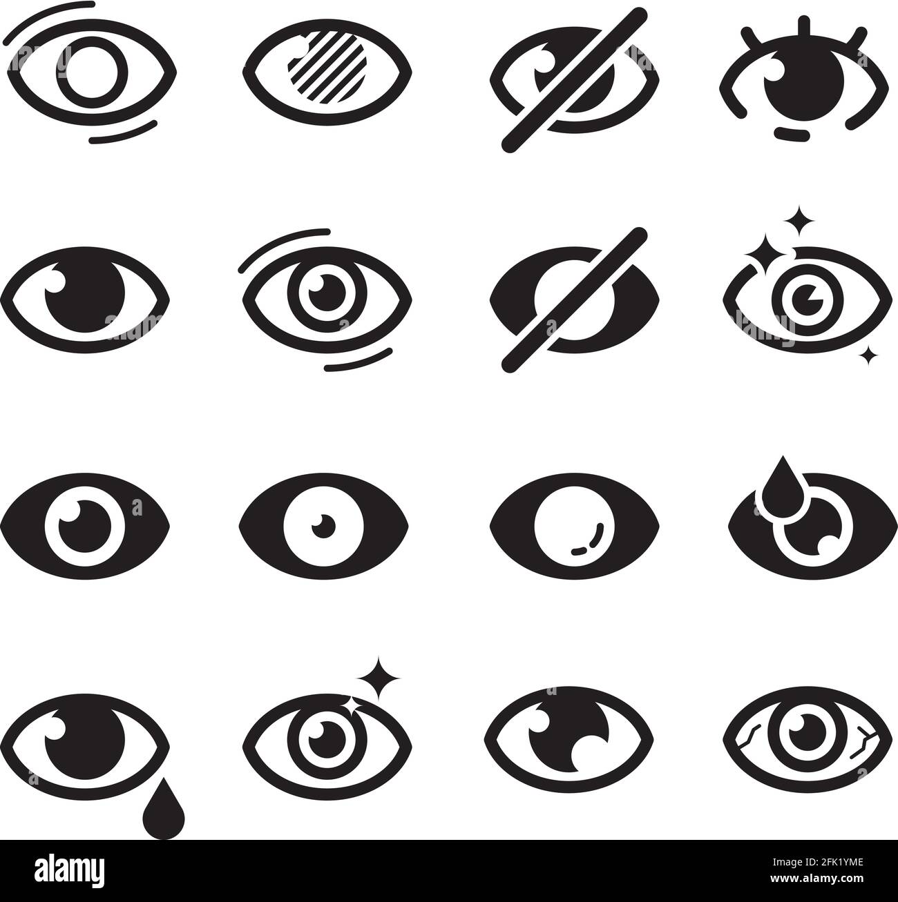 Augen-Symbol. Optische Pflege Symbole Sehkraft Vision Katarakt Jalousien gut aussehende Medizin Bilder Suche Vektor-Icons Sammlung Stock Vektor