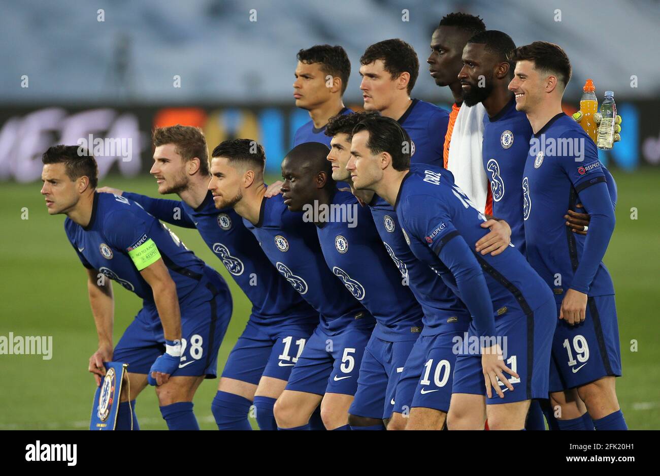 Das Chelsea-Team stellt sich vor dem UEFA Champions League Halbfinale, der  ersten Etappe, im Estadio Alfredo Di Stefano in Madrid, Spanien, für ein  Foto an. Bilddatum: Dienstag, 27. April 2021 Stockfotografie - Alamy