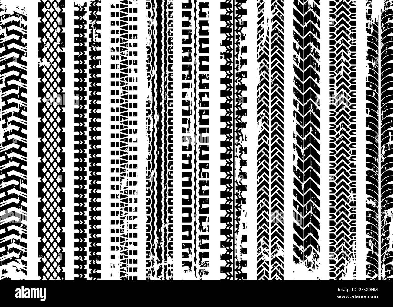 Reifenschutz. Räder Spuren auf Straßen LKW-Reifen Marken Vektor Grunge Vektor-Illustrationen Stock Vektor