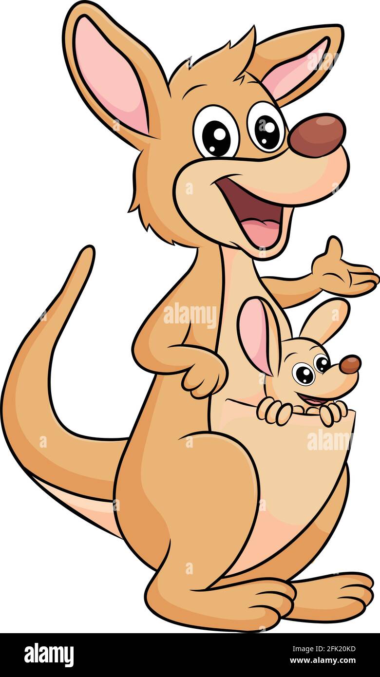 Süße Känguru mit ihrem kleinen Baby Cartoon Illustration Stock Vektor
