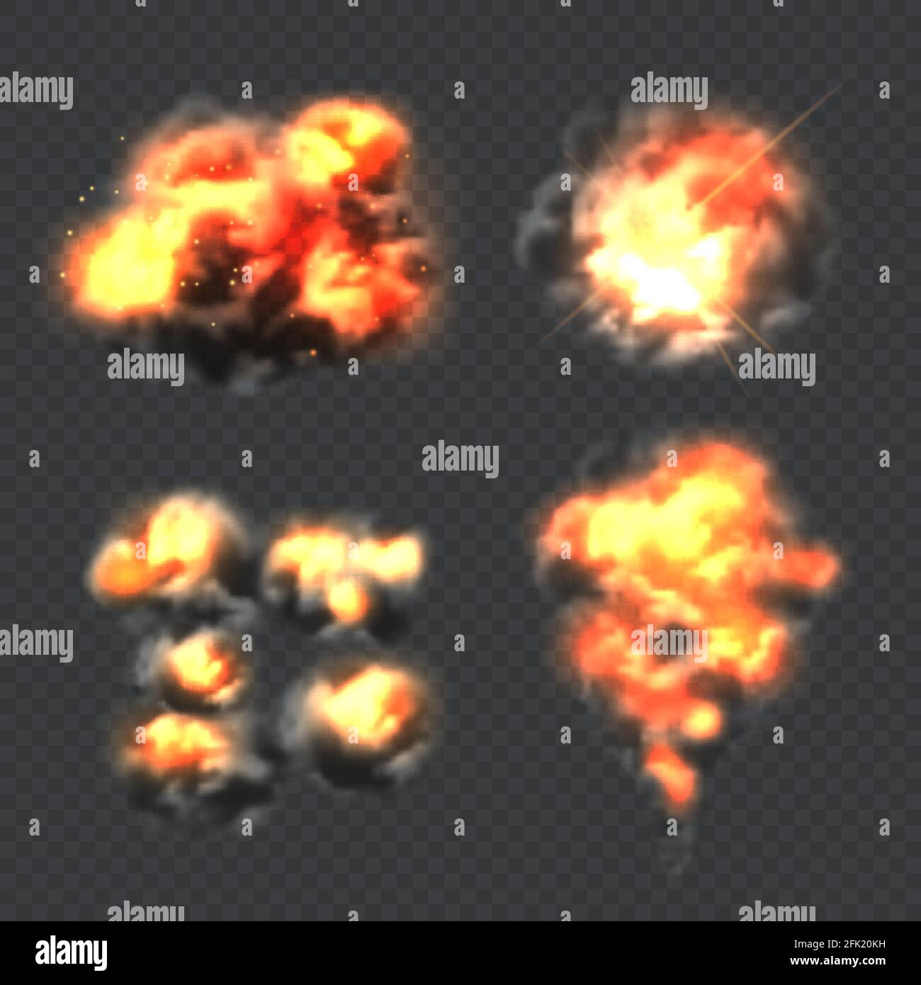 Bombenexplosion. Fire realistische Explosion Effekt Lichtvektor Sammlung Vorlagen Stock Vektor
