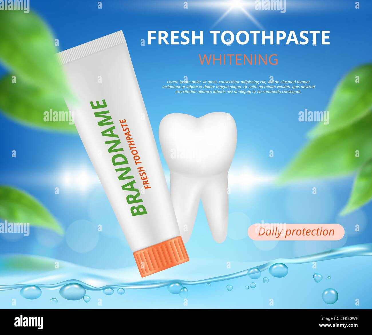 Zahnpasta Werbung. Gesunde Zahnschutzzahnbürste mit Tube medizinisch  realistische Illustration Plakette Stock-Vektorgrafik - Alamy