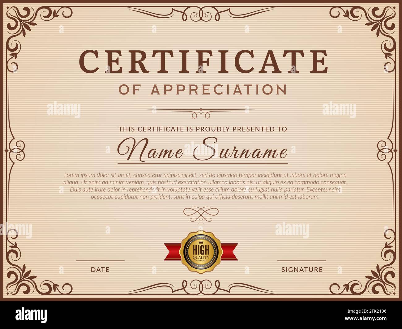 Zertifikatvorlage. Dekorative Ränder und Ecken für modernes Zertifikat-Vektor-Layout Stock Vektor