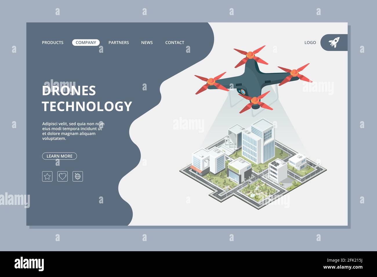 Drohnen-Technologie. Landung intelligente Stadt isometrisch fliegen  digitale Kamera urbane Landschaft Vektor Web-Layout Stock-Vektorgrafik -  Alamy