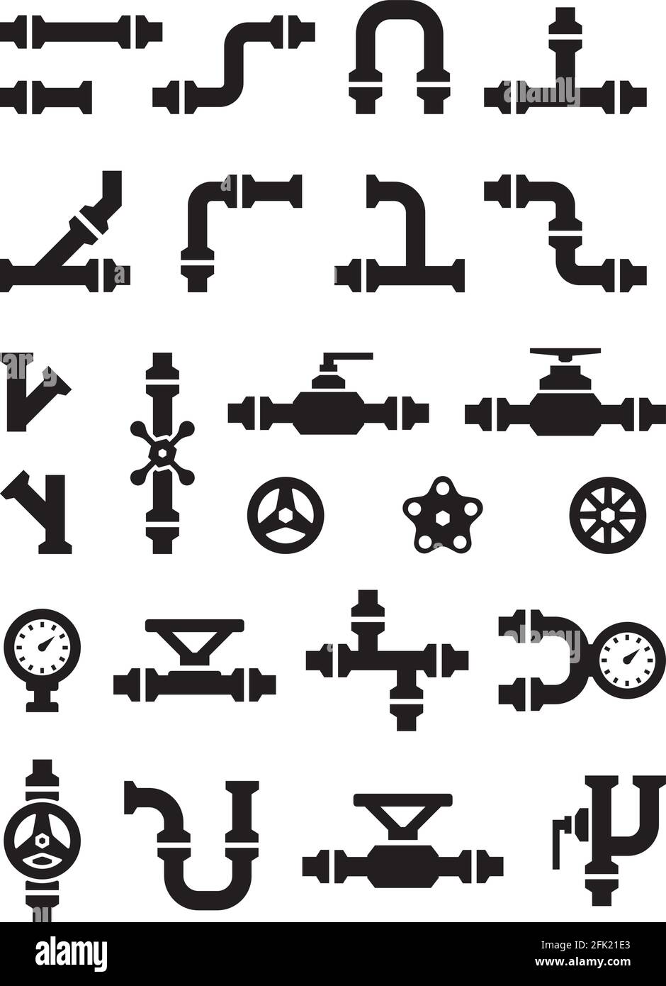 Pipe-Symbole. Gas- oder Wasserleitungen Dampfdruckzähler Zapfhähne Schalter für die Sanitärtechnik Vektor Stock Vektor