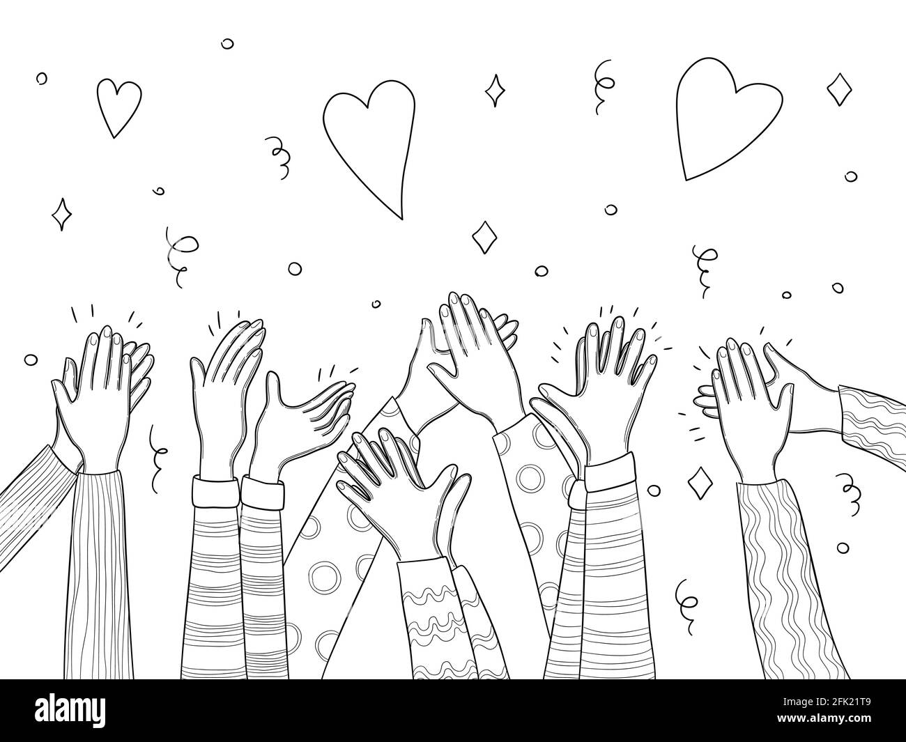 Applaus Hands. Menge Menschen übergeben Applaus Spaß Vektor Skizze Doodles Sammlung Stock Vektor