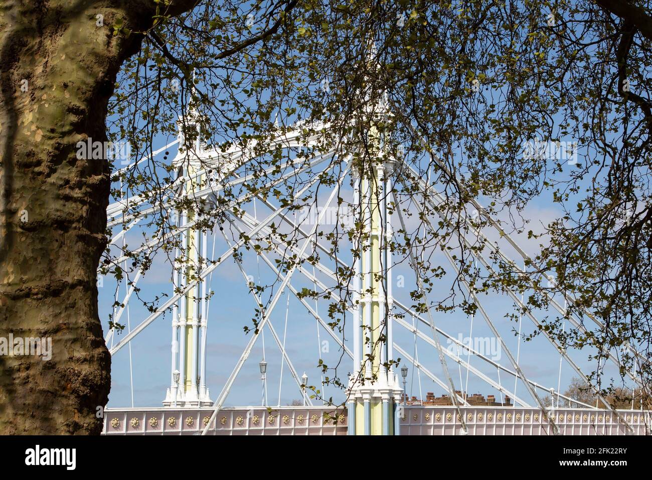 Albert Bridge mit blauem Himmel und weißen Wolken Stockfoto