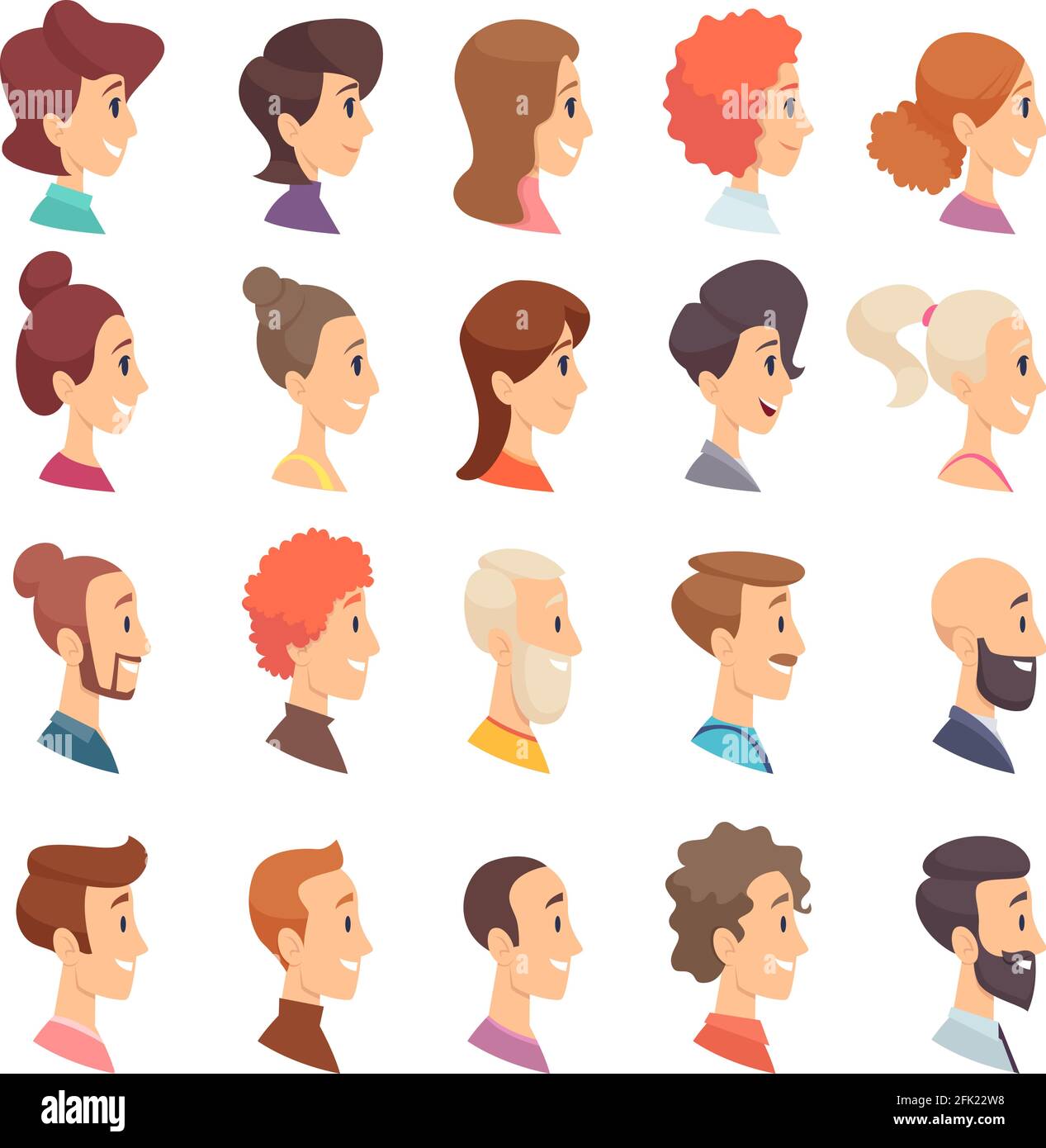 Avatare-Profil. Personen männlich und weiblich unterschiedlichen Alters ältere bärtige Kopf Lächeln Mädchen und Jungs Vektor-Zeichen Stock Vektor