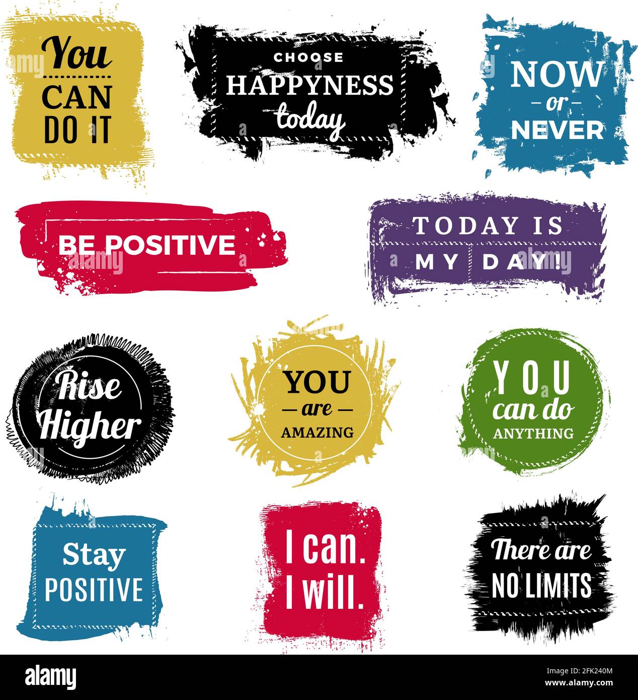 Motivations-Abzeichen. Grunge Hintergrund Tinte Pinsel malen Etiketten mit Text-Vektor-Set Stock Vektor