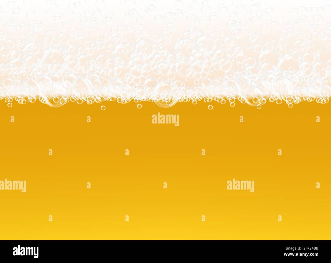 Bierschaum. Transparente Makroansicht Blasen auf gelbem Hintergrund Flüssigkeit alkoholische Getränke realistische Vektor-Vorlage Stock Vektor
