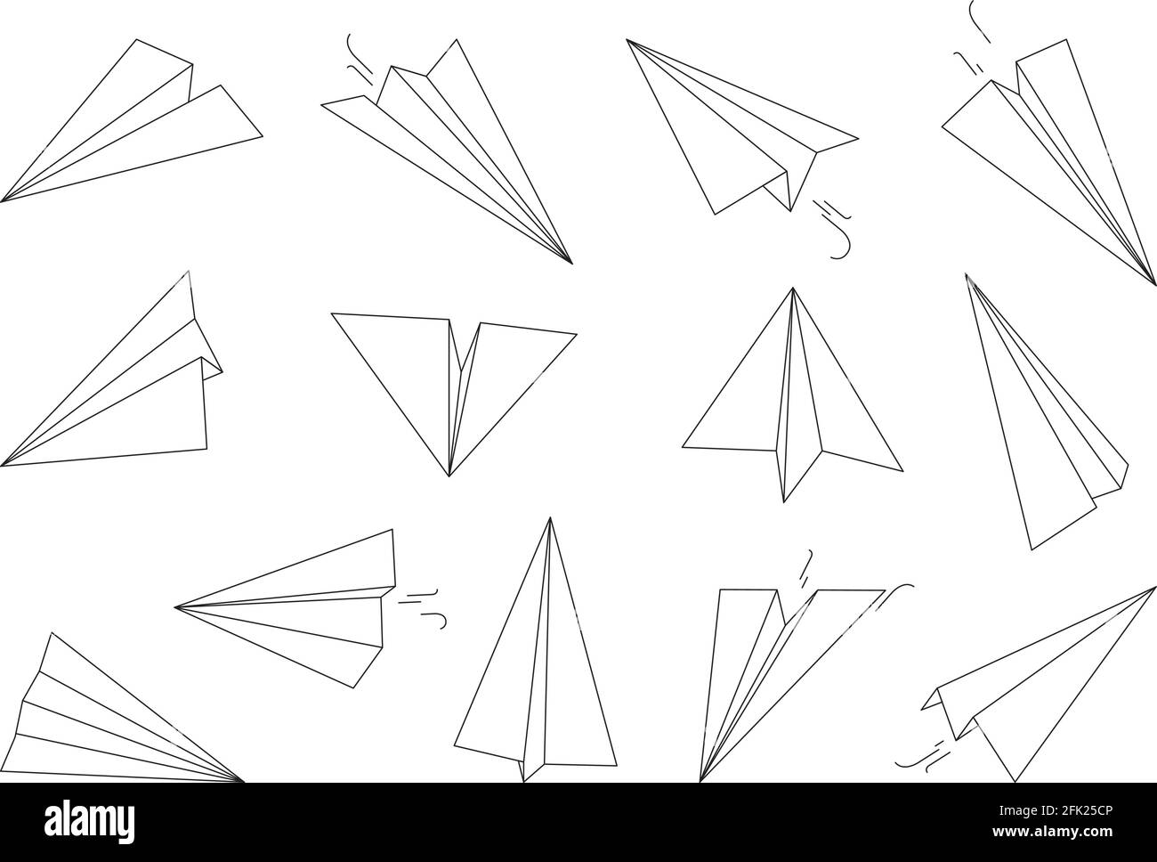 Lineare Papierebenen. Zeichnung Origami Flugzeug Transport Luftvektor Sammlung Stock Vektor