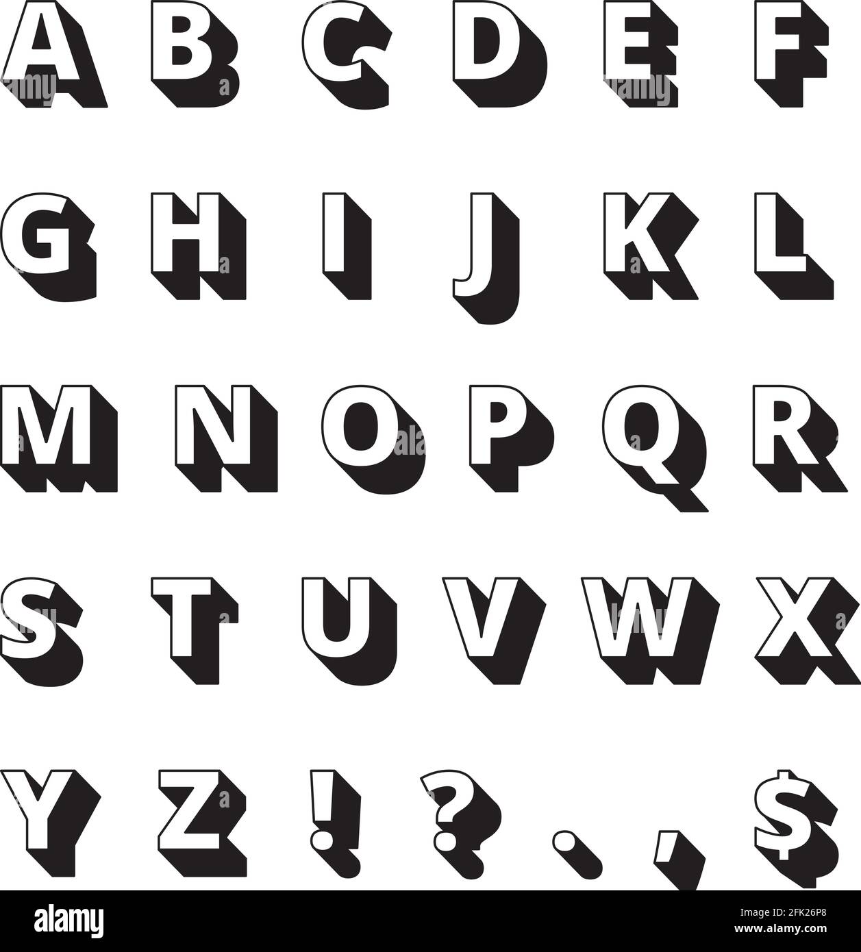 Alphabet lange Schatten. Schrift fett Buchstaben Vektor flach Sammlung Stock Vektor