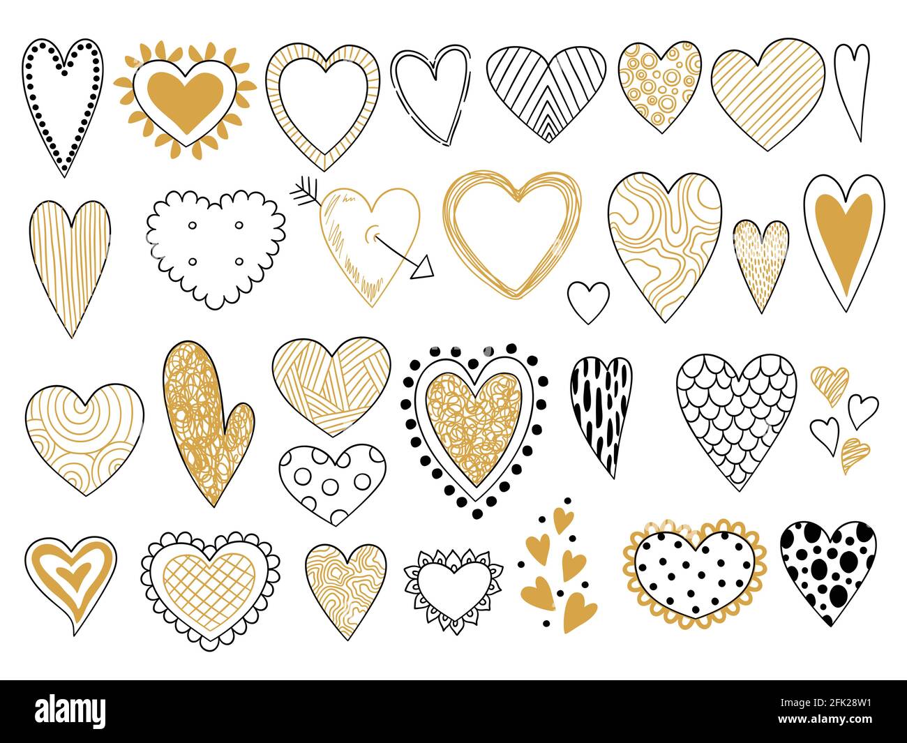 Herzzeichnung. Liebe Symbole valentinstag Elemente grafische Formen Doodle Vektor-Set Stock Vektor