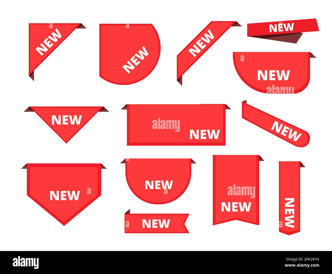 Eckenaufkleber. Werbeartikel lockigen Banner Verkauf Merchandise Label Ankunft Bänder Vektor Sammlung Stock Vektor