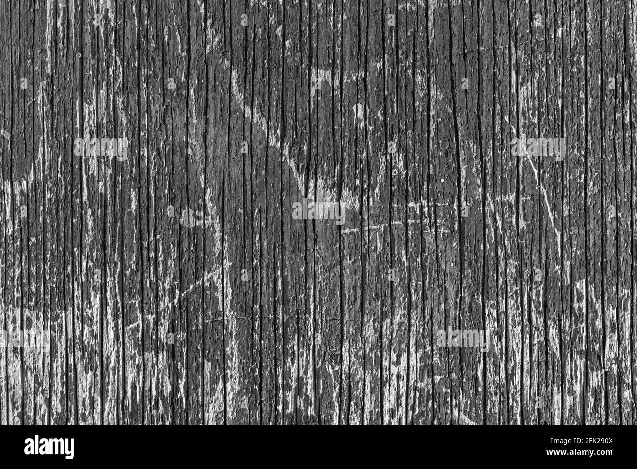 Alte Holzhintergrund strukturierte Oberfläche mit abblätternder schwarzer Farbe. Abstrakte schwarz-weiße Textur Stockfoto