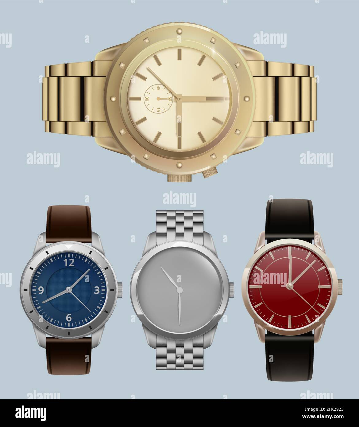 Herrenuhren. Luxus-Stil teure Armbänder mit modernen Armbanduhren Vektor  realistische Set Stock-Vektorgrafik - Alamy