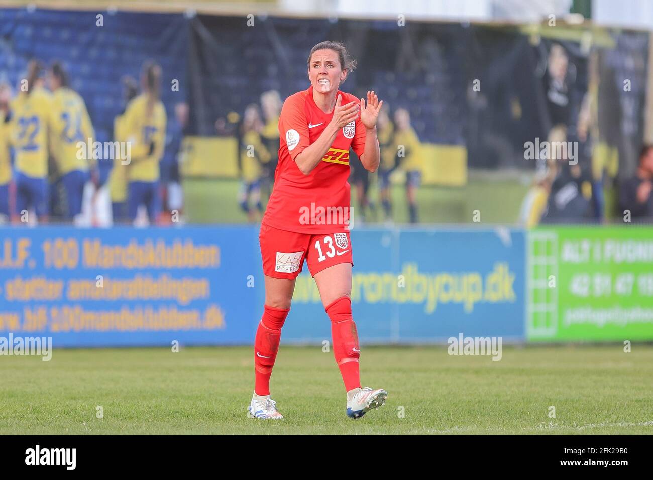 Brondby, Dänemark 21. April 2021. Jessica Davis (13) vom FC Nordsjaelland beim Gjensidige Kvindeliga-Spiel zwischen Brondby IF und FC Nordsjaelland im Brondby Stadion in Brondby, Dänemark. (Bildnachweis: Gonzales Photo - Rune Mathiesen). Stockfoto