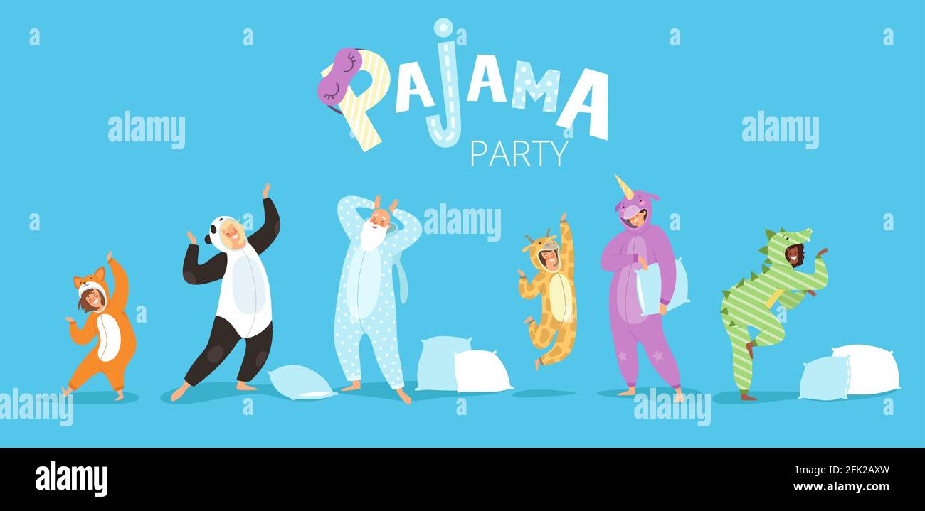 Schlafanzug Menschen. Lustige Charaktere Kinder weiblich und männlich in  niedlichen Nachtkleidung farbige Kostüme Vektor Pyjamas Textil  Stock-Vektorgrafik - Alamy