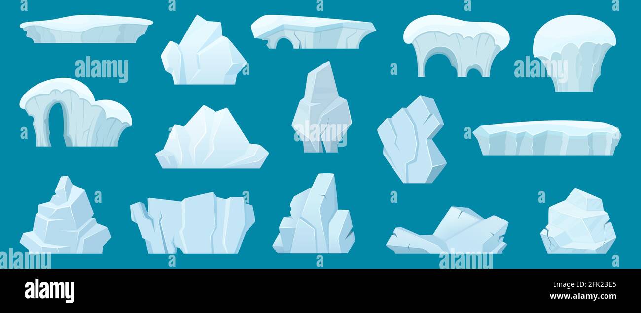 Eisberg. Arktische Landschaft mit kalten weißen Eisfelsen im Ozean Wasser Vektor Cartoon-Sammlung Stock Vektor