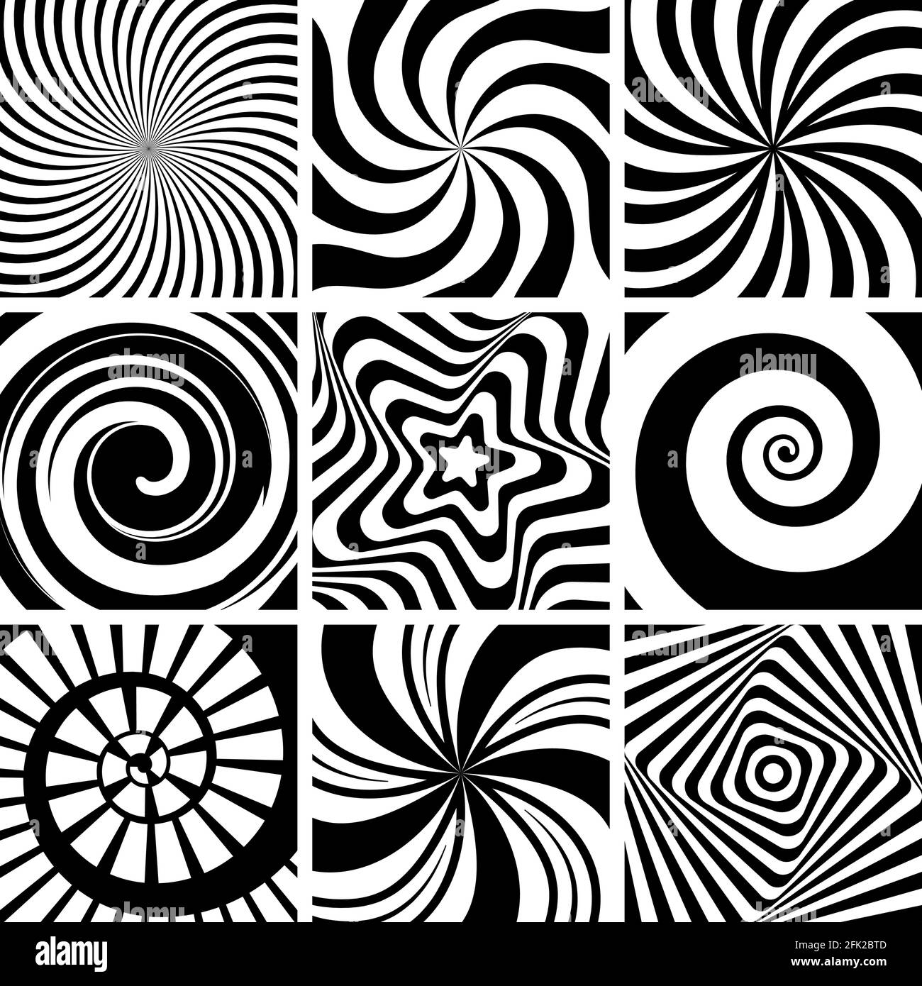 Hypnotischer Hintergrund. Kreisförmige Wirbel Tapete Spirale Twist runde Formen geometrische abstrakte Linien Vektor-Sammlung Stock Vektor