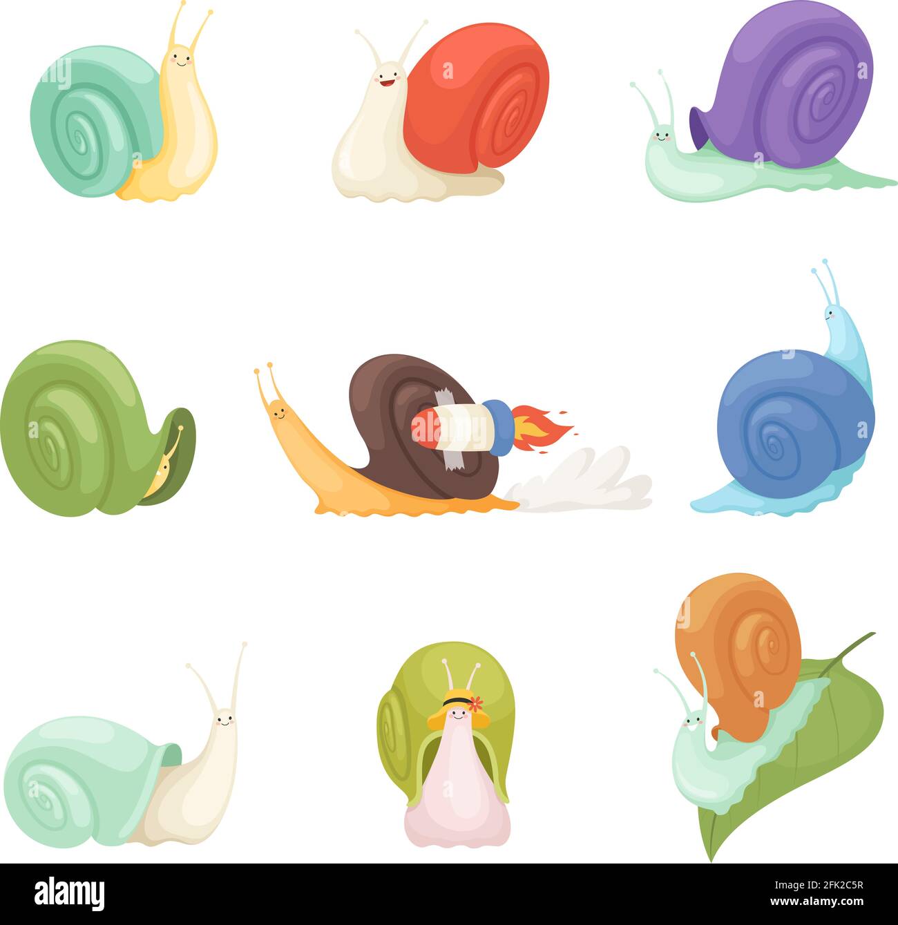 Karikatur zu Schnecken. Charaktere lustige Insekten Tiere Vektor-Symbole von langsam Stock Vektor