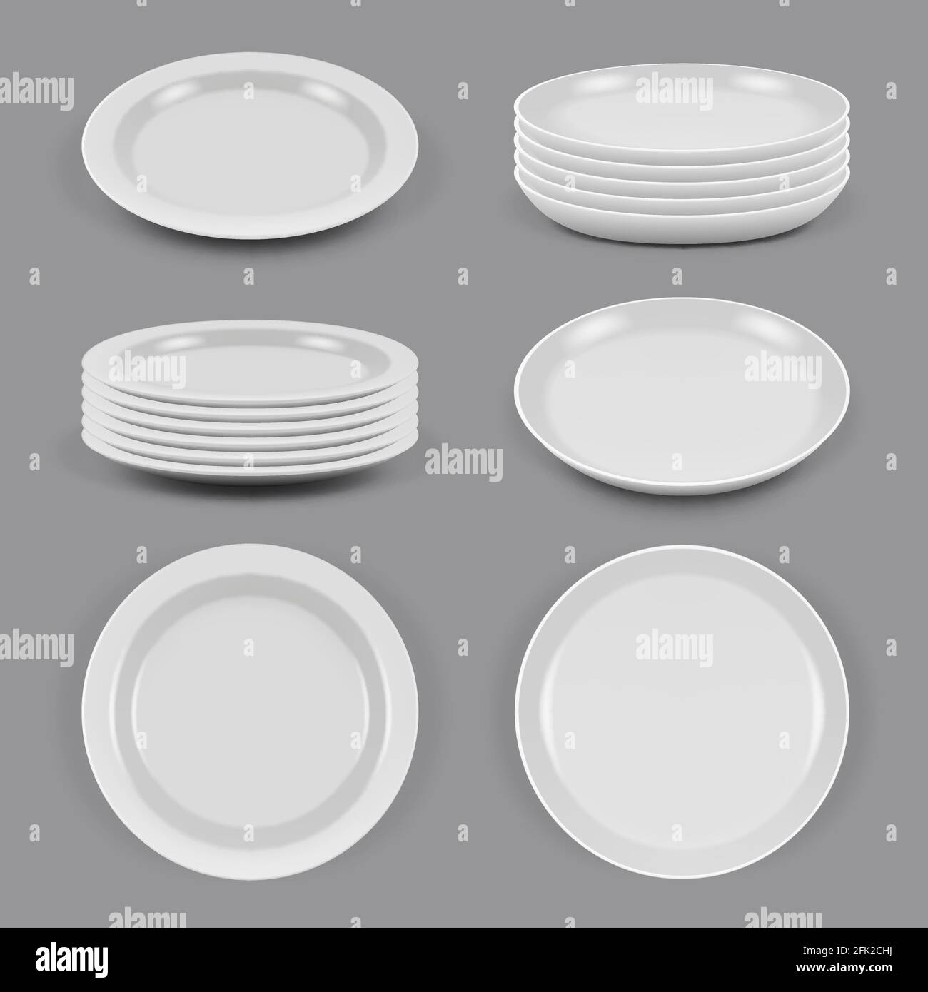 Keramikplatten. Realistische Geschirr für Lebensmittel Küchenutensilien  Schüsseln und Teller verschiedene Ecken Ansicht Vektor Mockup  Stock-Vektorgrafik - Alamy
