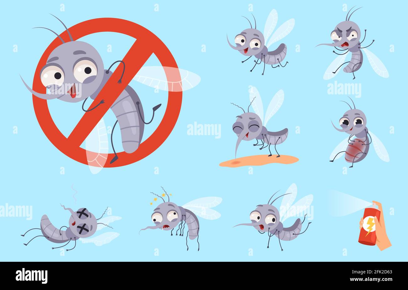 Gefährliche Mücke. Bugs und Warnung Fliegen Tiere Mücke Hilfe Vektor Cartoon-Set Stock Vektor