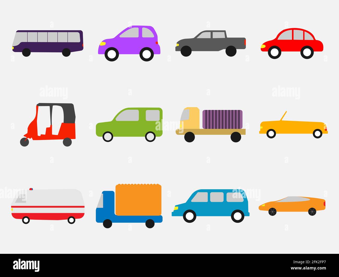 Flaches einfaches Set Clip Art von Autos. Stock Vektor
