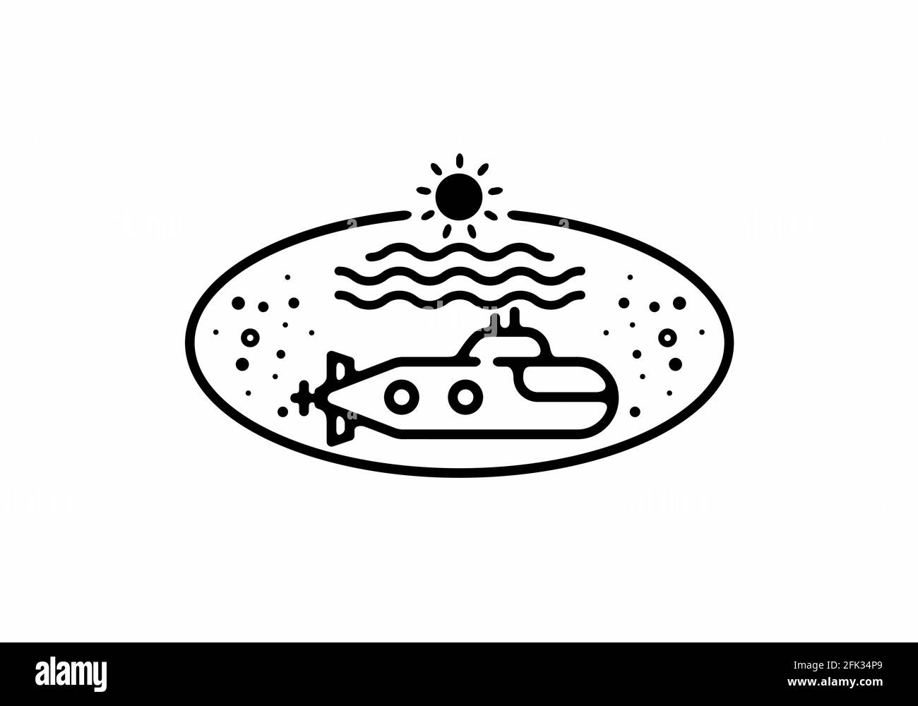 Schwarze Linie Kunst Illustration von U-Boot in ovaler Form Design Stock Vektor