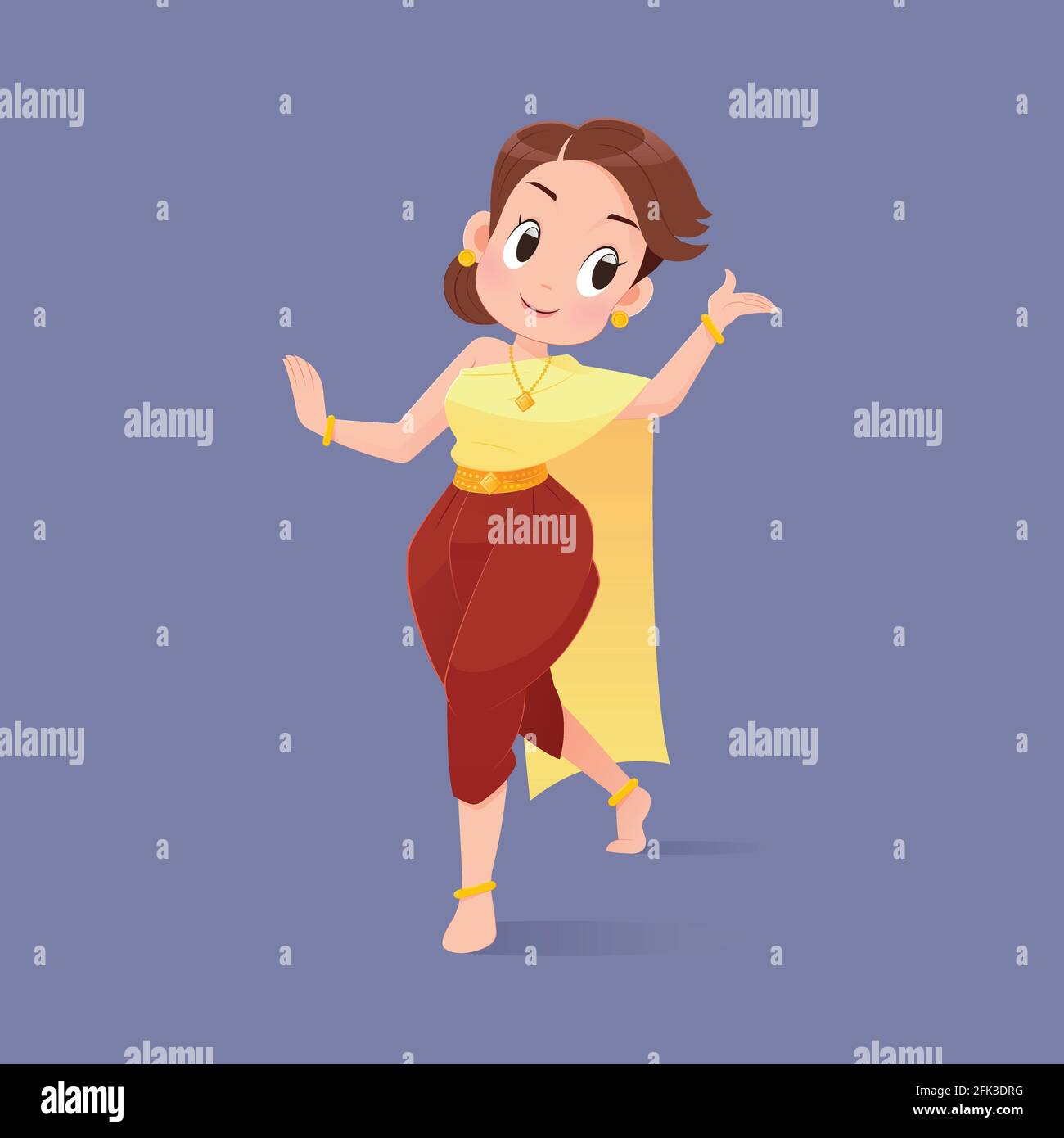 Cartoon Frau Thai Tanz, traditioneller Tanz von Thailand, Vektor-Illustration Stock Vektor