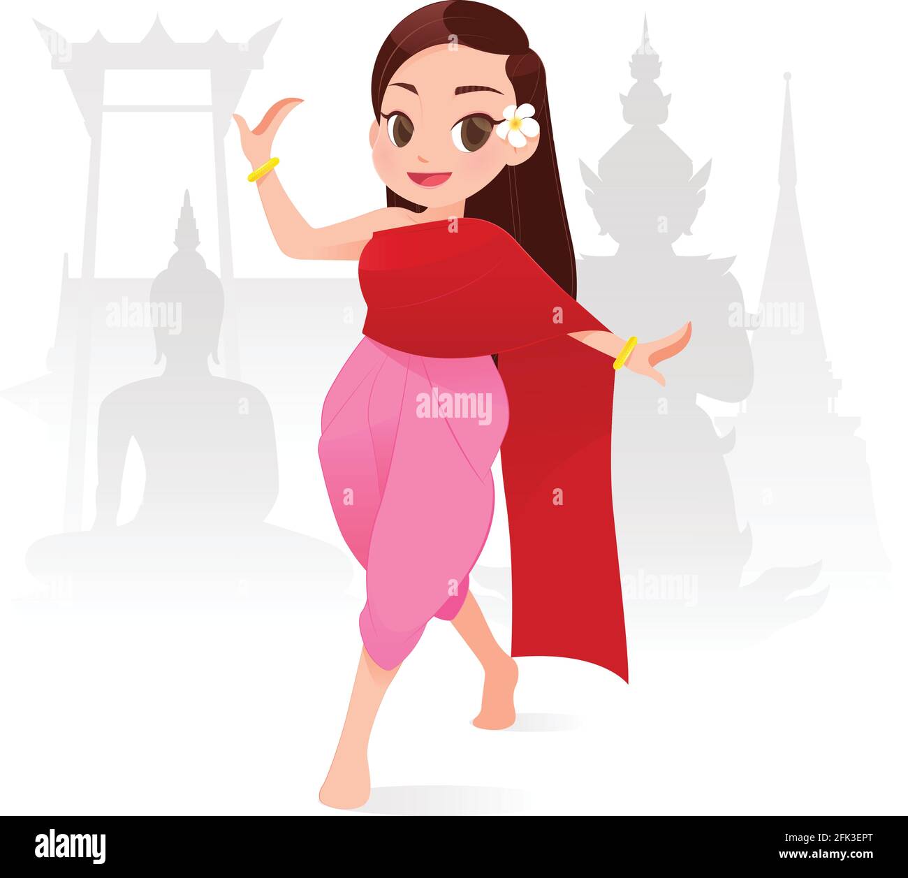 Schöne Thai Frauen Traditional Dancing EIN Tanz von Thailand, Vektor-Illustration Stock Vektor