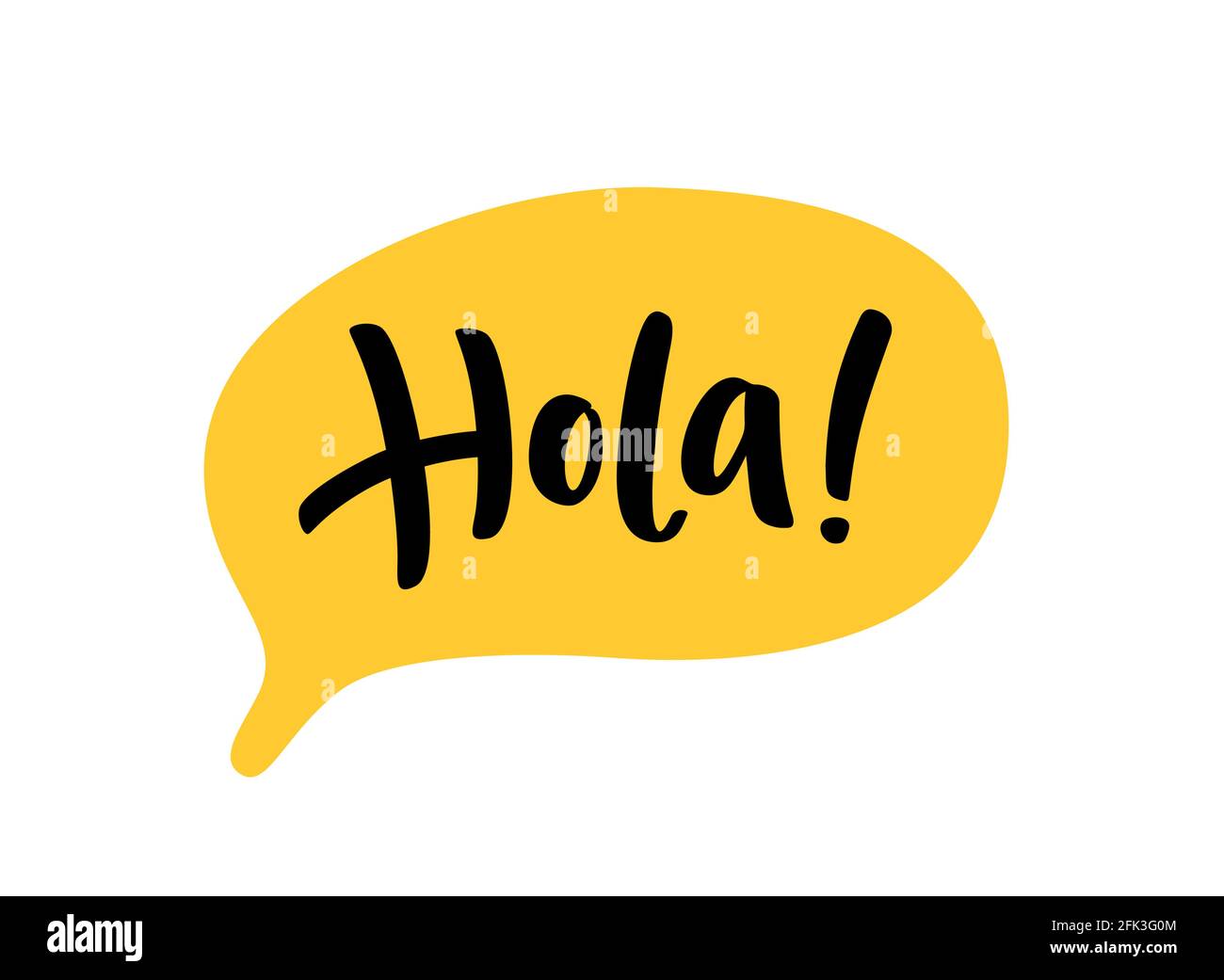 Hola-Wortbeschriftung. Grußtext in spanischer Sprache. Handgezeichnete Kalligraphie mit Pinsel. Stock Vektor