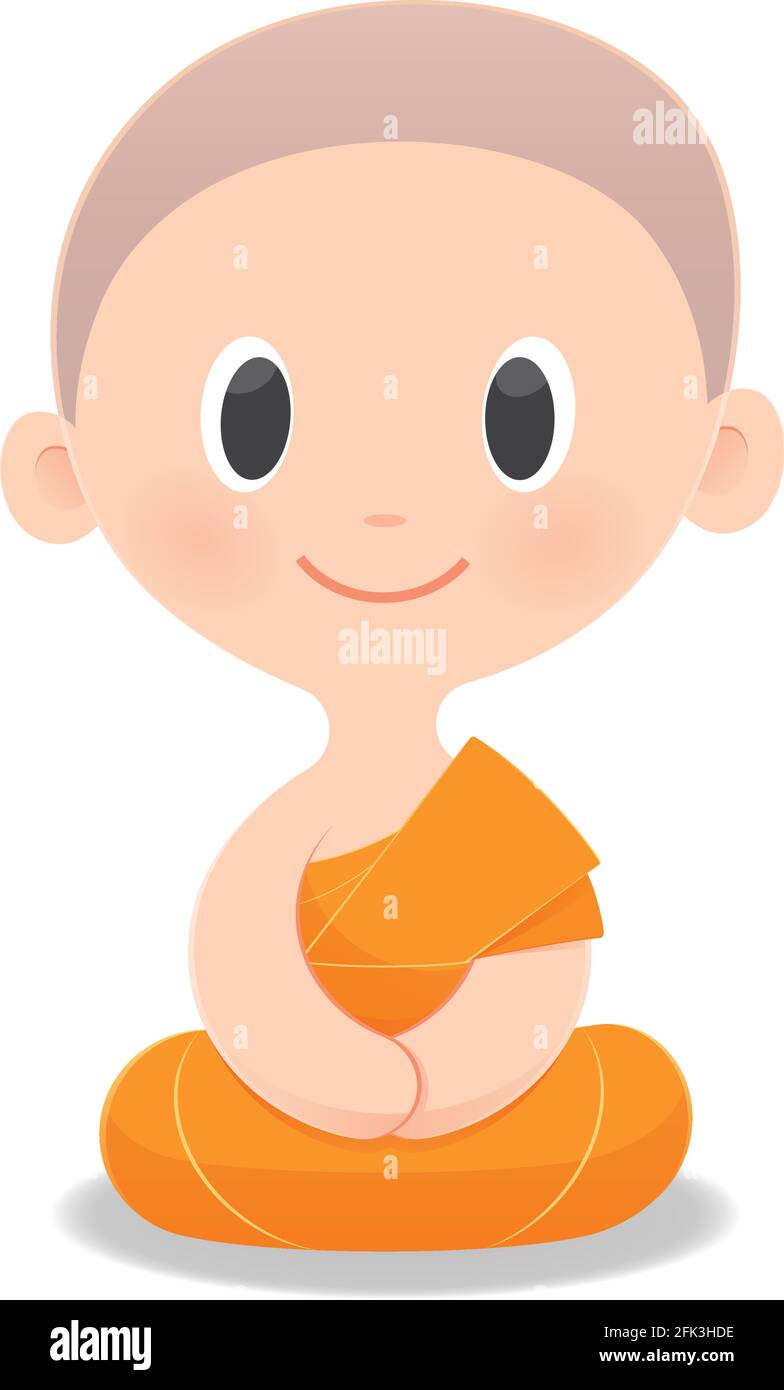 Cartoon buddhistischen Mönch von Südostasien. Meditation, Isolieren, auf weißem Hintergrund, Vector Illustration. Stock Vektor