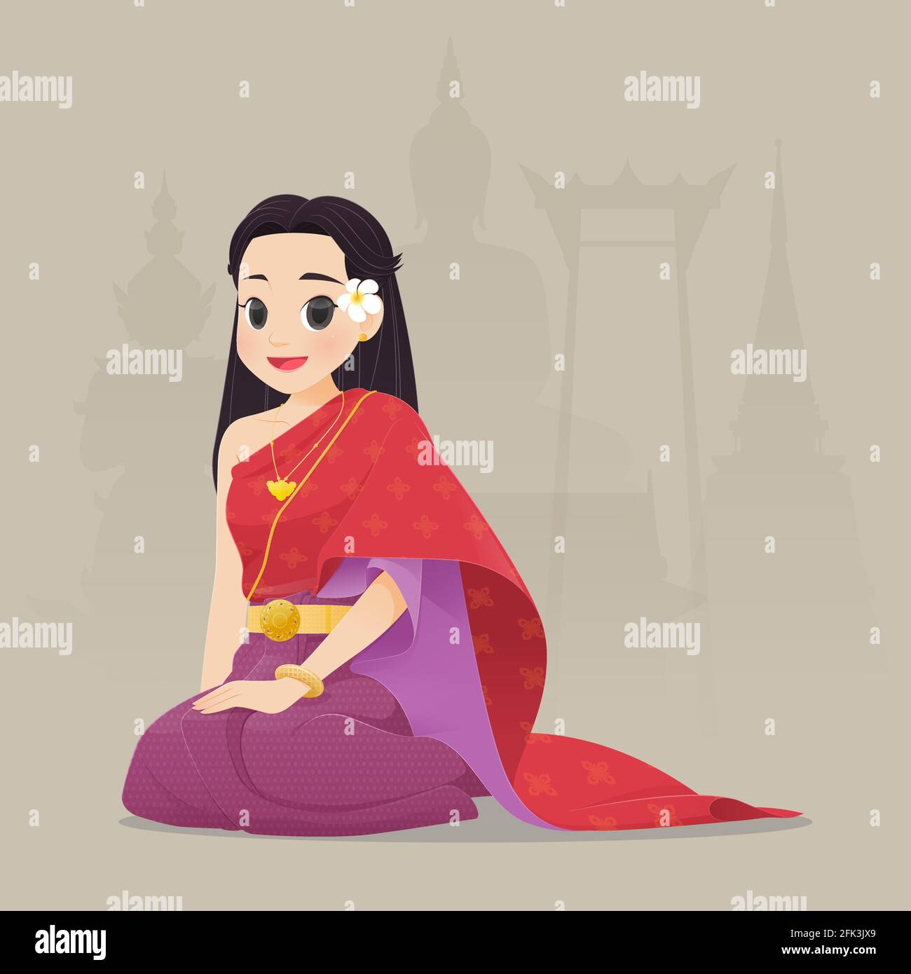 Abbildung: Thai Frauen in Thai traditionelle Kleidung, traditionelle südostasiatische Kostüm, Vektor Cartoon Stock Vektor