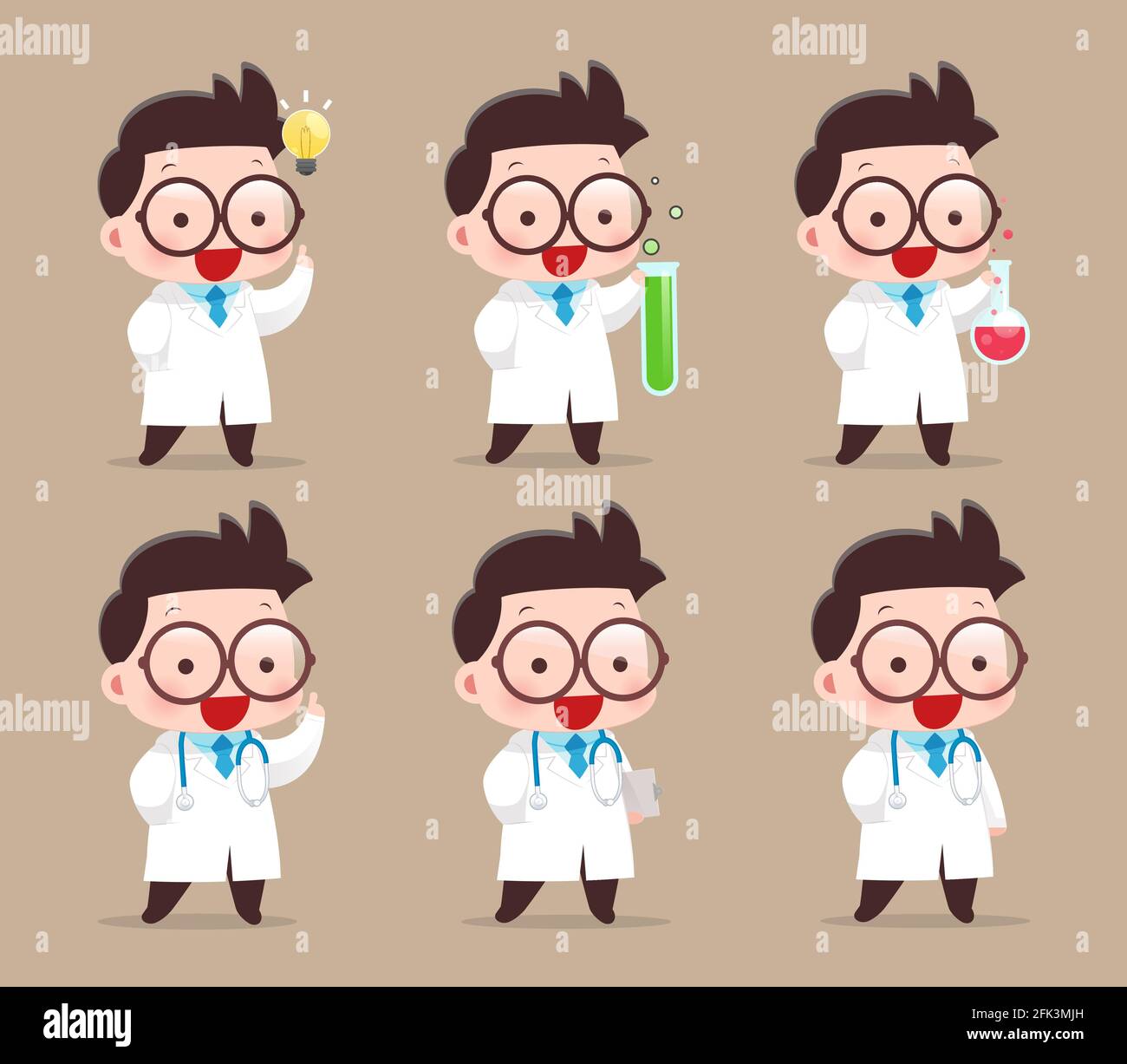 Cartoon Wissenschaftler mit Reagenzglas und Experimente, Idee, Konzept, mit Charakter Design, Vektor, Abbildung 10 EPS Stock Vektor