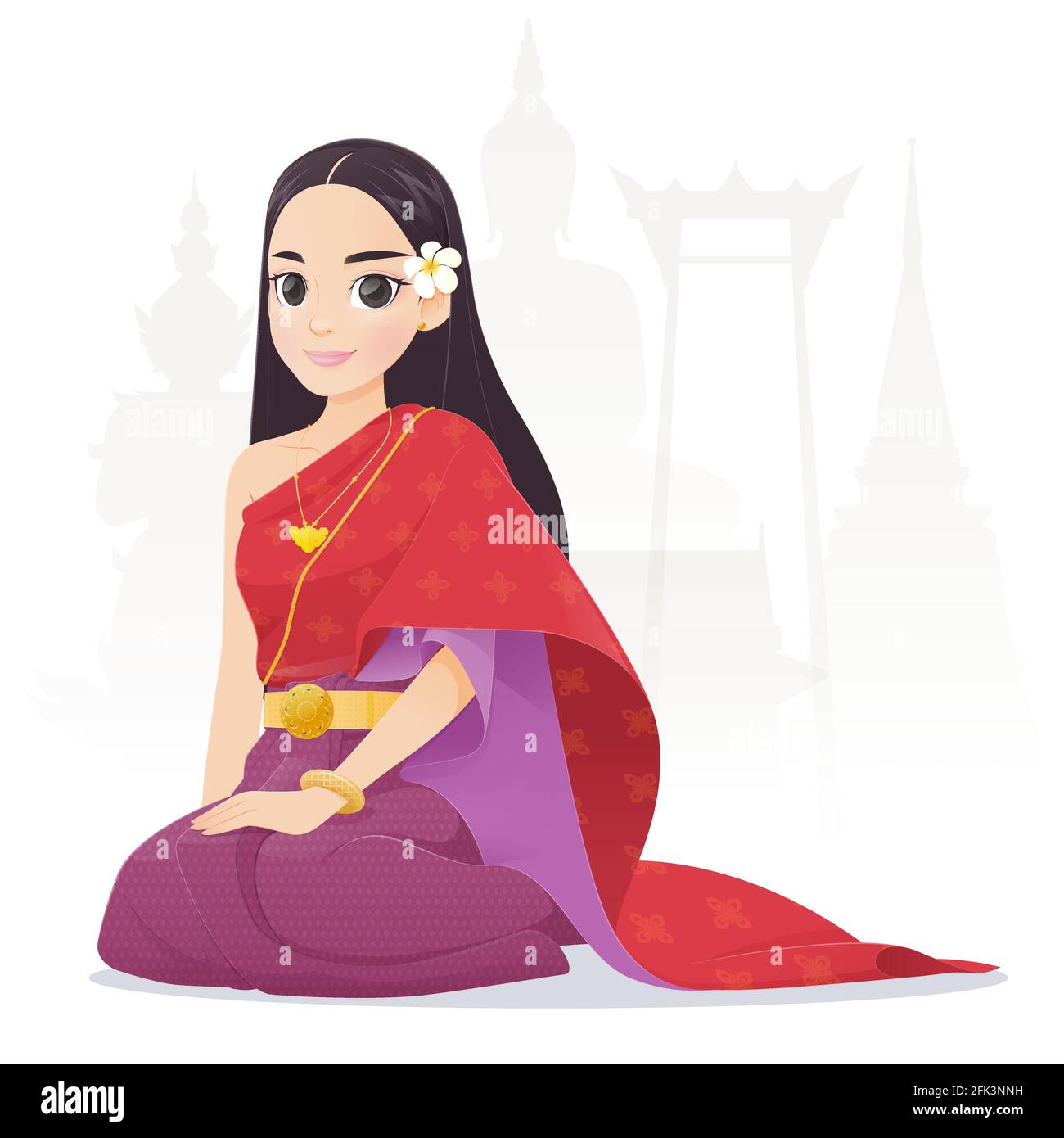 Abbildung: Thai Frauen in Thai traditionelle Kleidung, traditionelle südostasiatische Kostüm, Vektor Cartoon Stock Vektor