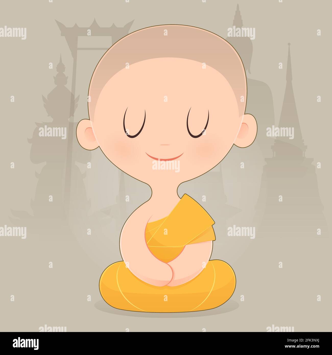 Cartoon buddhistischen Mönch von Südostasien. Meditation. Vector Illustration. Stock Vektor