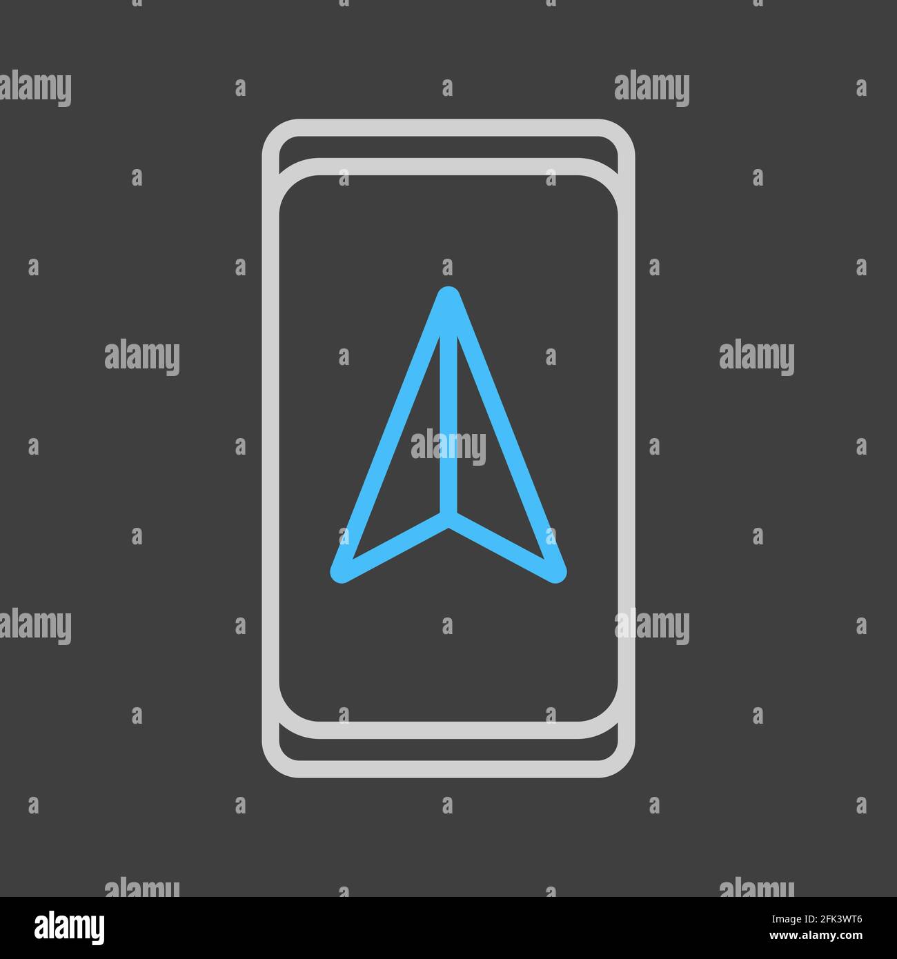 Smartphone mit Navigatorvektor-Symbol auf dunklem Hintergrund. Navigationsschild. Graph-Symbol für Reise- und Tourismus-Website und Apps Design, Logo, App, UI Stock Vektor