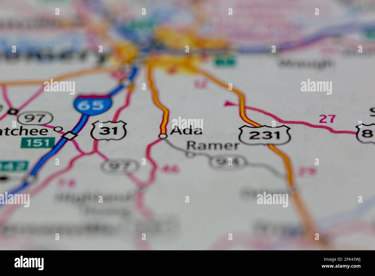 Ada Alabama USA wird auf einer geografischen Karte oder Straße angezeigt Karte Stockfoto