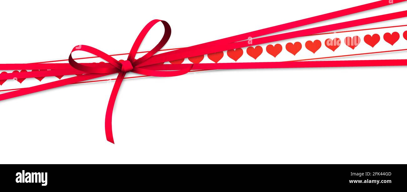 EPS 10 Vektor-Illustration von rot gefärbten Band Bogen und Geschenkband mit Herzen isoliert auf weißem Hintergrund für glücklich valentine oder Liebe Konzepte Stock Vektor